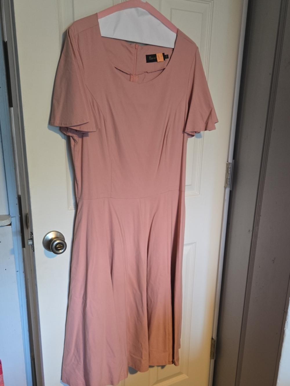 Women’s Dusty Pink Midi A-Line Dress with Flutter Sleeves